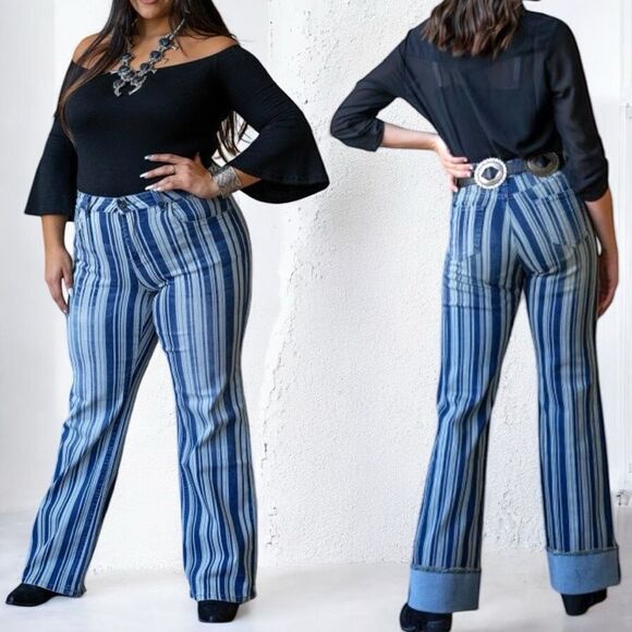 Lucky & Blessed Stripe High Rise Bootcut Denim Jean NWT - Picture 5 of 15